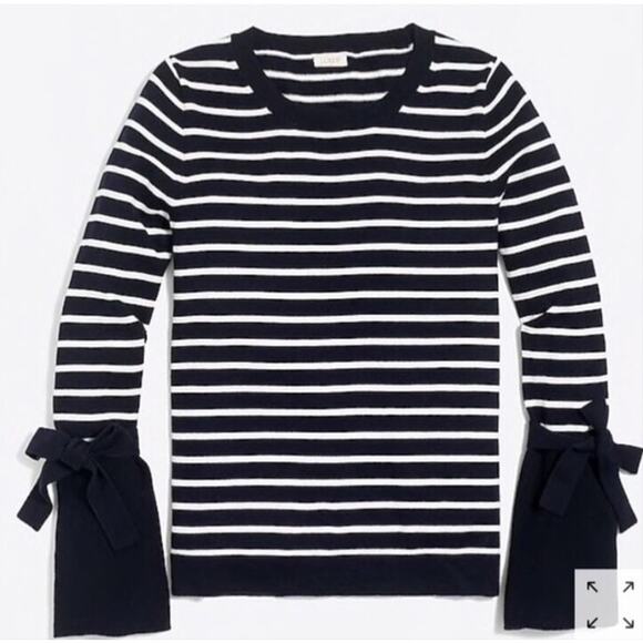 J. Crew Tie Bell Sleeve Sweater Striped Knit Pullover Crewneck - Picture 8 of 8